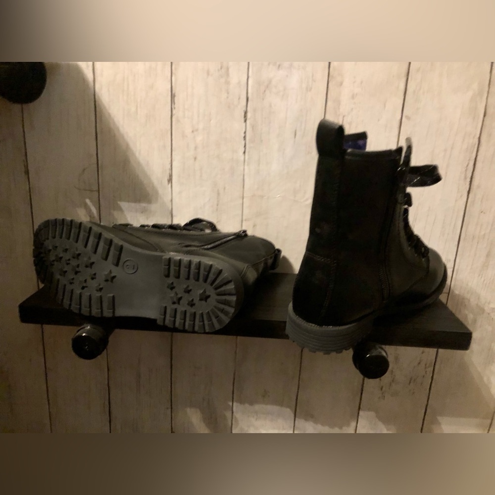 Black zip and lace up boots. Child’s size 2, never worn. Cat and Jack.